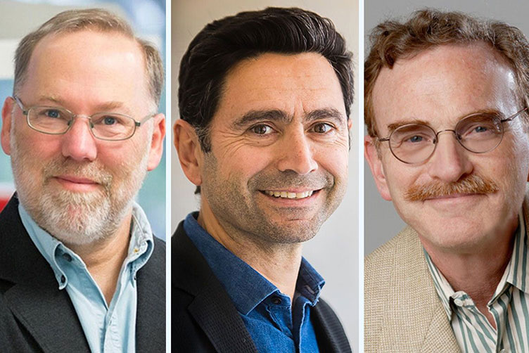 UCLA’s most recent alumni Nobel laureates, all of whom won the prize in physiology or medicine (left to right): Fred Ramsdell (2025 laureate), Ardem Patapoutian (2021) and Randy Schekman (2013)